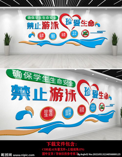 禁止游泳珍爱生命校园文化墙图片